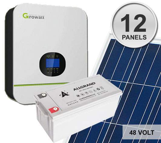 Kw V Growatt Agm Kwh Kw Pv Off Grid Solar Kit Solar Panel Energy