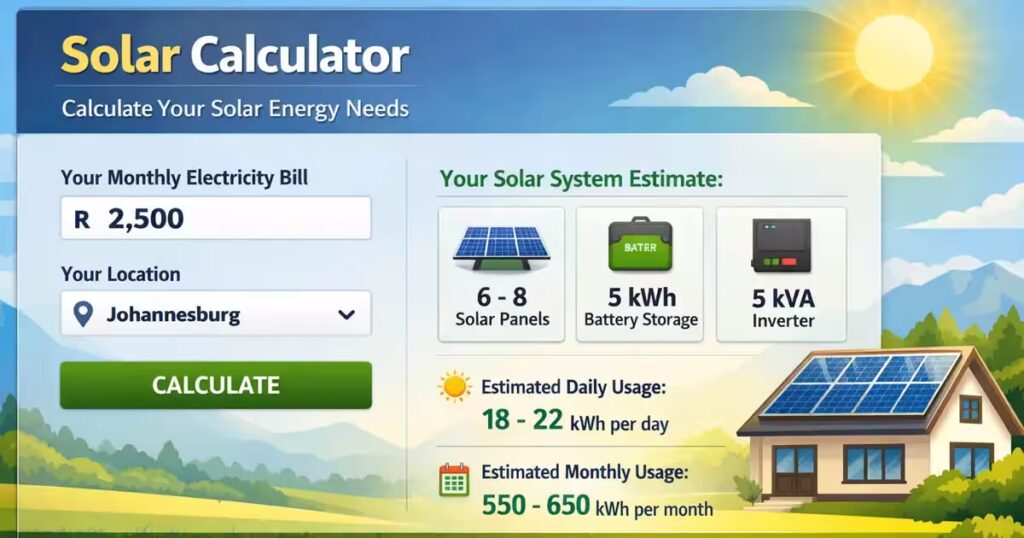 Solar system size calculator for South African homes and businesses