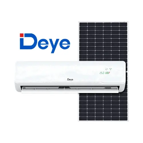 deye-solar-air-conditioner-18000-btu-south-africa Front-facing view of white Deye Solar Air Conditioner 18000 BTU indoor unit with logo