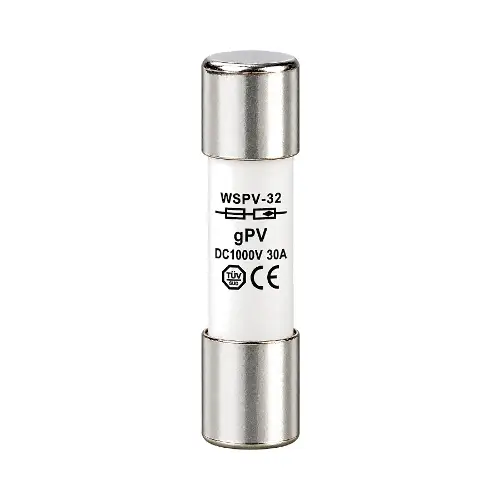 Front-facing view of the Solar Fuse 30A 1000VDC cylindrical cartridge on white background