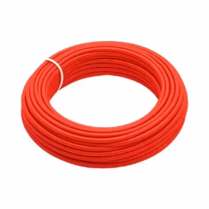 Front-facing view of coiled Solar Wire 6mm Red PV cable on white background