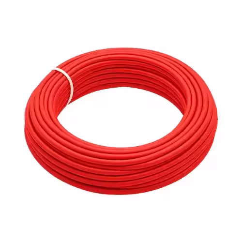 Front-facing view of coiled Solar Wire 6mm Red PV cable on white background